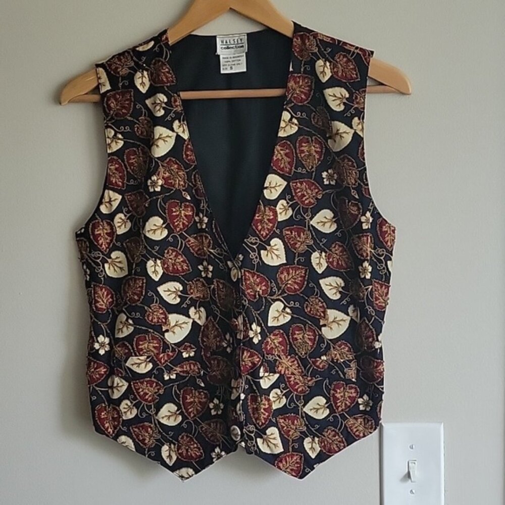 EUC Vintage 90s Halsey Beaded Leaf Fall Vest